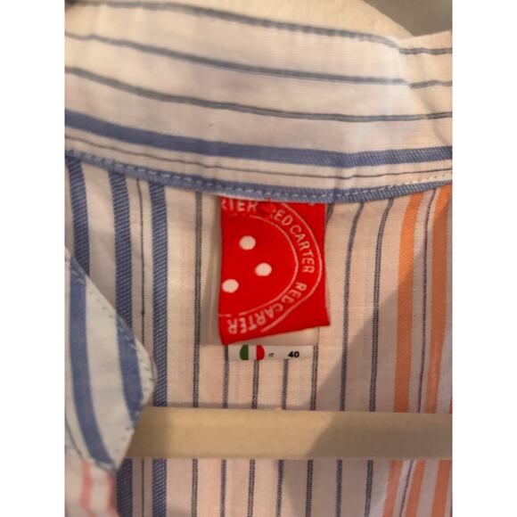 RED CARTER Striped Sleeveless Collared Midi Dress Orange Blue White XS - Picture 5 of 6